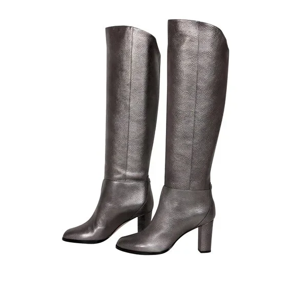 Jimmy Choo - Metallic Silver Tall Leather Boots Sz 5 - Picture 3 of 5